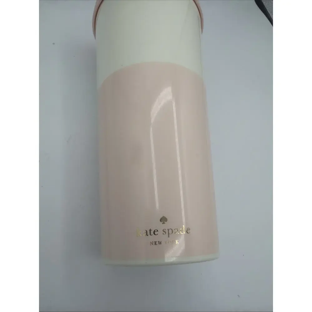 Kate Spade Pink “ Make Mine A Double” Coffee Travel Mug w/Lid BPA Free Plastic